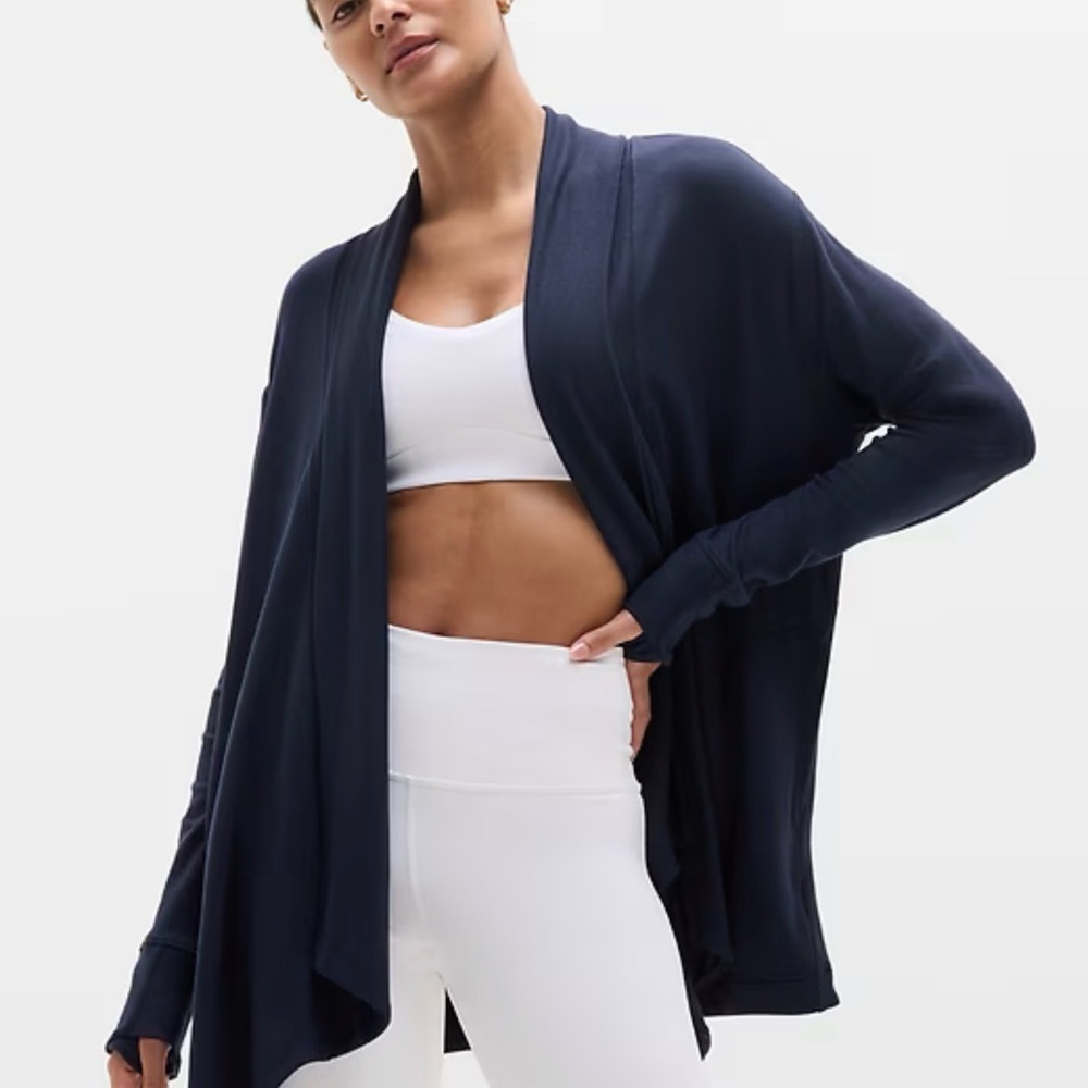 NWT Athleta Navy blue pranayama wrap cardigan in size Large TALL